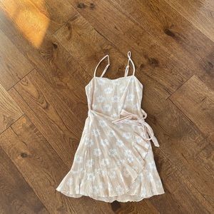 Princess Polly Apella Beige Wrap Tie Ruffle Mini Dress